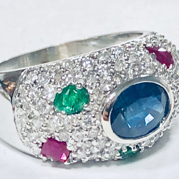 14k Ladies Pave' Diamond, Sapphire, Ruby Emerald - Picture 3 of 5